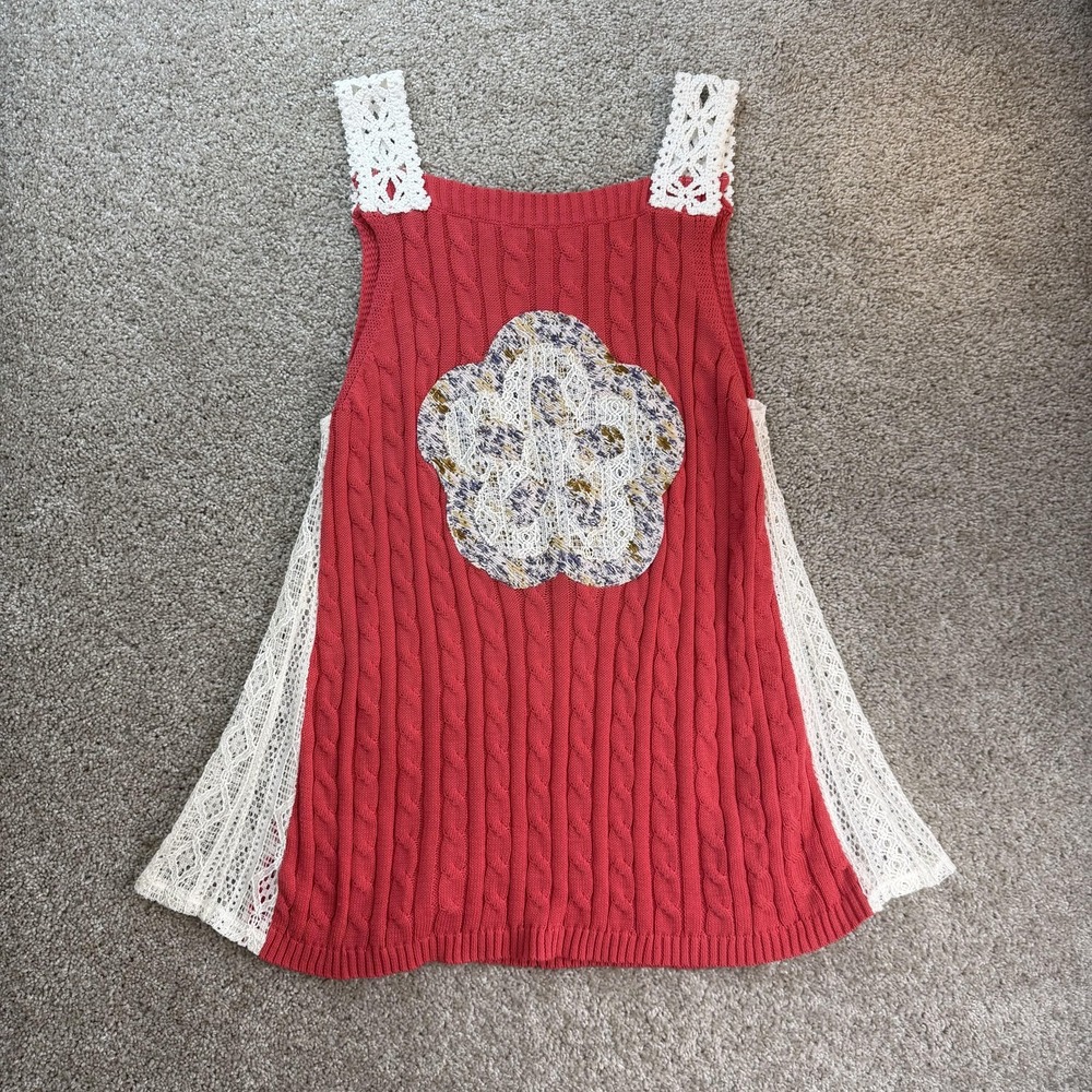 POL Dress Womens M Red Cable Knit Sweater Crochet Lace Swing Trapeze Short